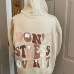 Women’s polyester Don’t Stress Over It back screen print pullover hoodie Size S. Photo 0