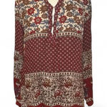 Chelsea and Violet Boho Floral Print Long Sleeve Tunic Top Red Multicolor Size L Photo 0