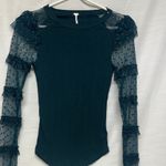 Free People  Dark Teal Sheer Ruffle Sleeve Top Photo 2