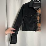 Ultra Flirt Black and Brown Plaid Color-block Corduroy Cropped Jacket Medium Photo 3