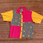 VTG MADE IN USA PATCHWORK HOUNDSTOOTH JEWEL PRINT BUTTON UP Yellow Size M Photo 1