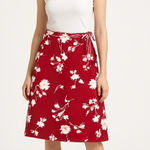 White Stag VTG Y2K  Red Floral Wrap Skirt Women’s 12 – Hawaiian Cotton Midi Photo 0