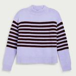 Ann Taylor  Striped Mockneck Pullover Sweater (Sz L) Lavender & Chocolate Stripes Photo 3