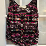 Rory Beca  Pink & Black 100% Silk Boho Southwestern Aztec Tie Blouse Top Size M Photo 0