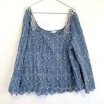 Caslon  Plus Size Cotton Eyelet Top Blue White Boho 3/4 Sleeve Peasant Blouse 2X Photo 1