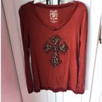 Y2K Lime Green Long Sleeve Top with Cross Leopard Print Design | Size Large Yellow Photo 7