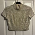 Vintage 1980s VIE by VICTORIA ROYAL Faux Pearl Mock Neck Top Size S White Photo 1