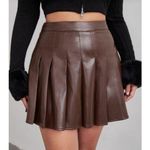 PaperMoon High Waist Faux Leather Pleated Skirt Brown Woman's Medium Photo 0
