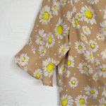 Lulus  Tan Daisy Print Mini Summer Dress Mini Womens XS Casual Button Down Spring Photo 3
