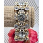 Ann Taylor  Gold Tone Chunky Statement Crystal Stretch Bracelet Formal Wide Photo 6