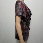 Dressbarn Whimsigoth Red & Black Abstract Floral Drapeneck Top – Size Medium Photo 3