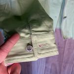 Quacker Factory  XL Lime Green Lightweight Denim Jacket Pink Rhinestone Trim Photo 3