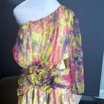 Women’s Floral One Shoulder Lightweight Summer Dress Leg Slit Cut Outs Size L Yellow Size L Photo 1