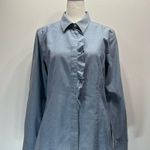 Talbots Blue Chambray Button Front Ruffle Tailored Collared Cotton Shirt Sz 10 Photo 2