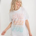 Aerie Graphic Oversized Boyfriend T-Shirt ‘SUMMER FUN’ Rainbow Ombre - size M Photo 9