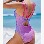 Cupshe  One Piece Swimsuit Scoop Neck Ruched Double Straps O Ring Striped XL Photo 2