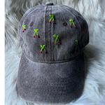 Gray Baseball Cap with Embroidered Green and Pink Cherries Photo 0