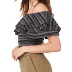 Free People  Heirloom Striped Ruffle Top Off the Shoulder Photo 3
