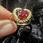 Heart Shape Ruby Engagement Ring: Gold Accent Ring With Diamond Accents Red Photo 2