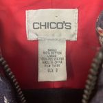 Chico's  Grey Black Deep Red Orange White Floral Jacket Blazer Size 2 Large 12 Photo 4