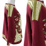 Vintage 90s Hand Knit Victorian Cottage Sweater Small Oversized Chunky Fall Red Photo 2