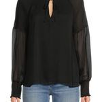 Ellen Tracy  Black Raglan Sleeve Smocked Trim Blouse Size Medium NWT Photo 0