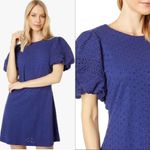 Free People Apricot Rose Eyelet Puff Sleeve Ribbon Bow Tie Back Mini Dress Blue Photo 2