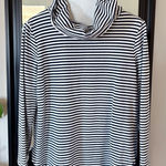 Sail To Sable  Navy & White Striped Mock Neck Long Sleeve Shirt With Fringe Photo 0