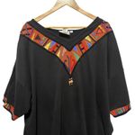 VTG Conversations By Jill‎ Rogers Women Top 2X Black Multicolor Tribal Beaded Photo 2