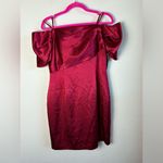 Aidan Mattox NWT  Dark Red Satin Puff Sleeve Off The Shoulder Dress 12 Photo 2
