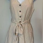 Pink Lily Ready To Roll Button Front Tie Waist Romper in Taupe Photo 0