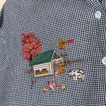 Solutions Casualwear Blue Gingham Embroidered Farm Scene Button Up Shirt M Size undefined Photo 3