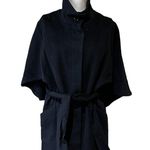 Hilary Radley NWT  Black Wool Blend Belted Coat Poncho Cape Small Photo 3