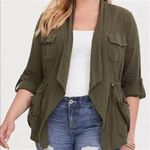 Torrid Cotton Utility Drawstring Anorak Military Olive Green Open Front Jacket Photo 0
