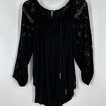 Free People Peasant Top Shirt Long Sleeve Boho Y2K Crochet Black Rayon Medium Photo 0