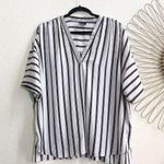 Worthington short sleeve tunic shirt top blouse striped office siren core black white relaxed fit-XXL Photo 0