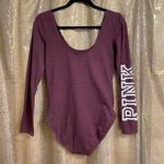 PINK - Victoria's Secret  Maroon white Logo Long Sleeve Bodysuit, Medium Photo 1