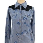 One Teaspoon Wild Saloon Chambray Shirt Top Button Down Floral Blue Size XS Photo 4