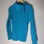 Talbots NWT Tablets Cable Knit Zip Cowl Neck Sweater Blue Size Large Photo 0