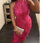 ASOS  Pearl And Fringe Halter Midi Dress in Pink Size US 6 Photo 11