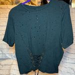 Iris  Green/Grey Lace-Up Short Sleeve Top Photo 0