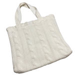 White Cable Knit Tote Bag Magnetic Snap Closure Lined Interior Casual Everyday Photo 0