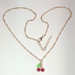 Gold Tone Red and Green Boho Cherry Pendant Necklace Photo 1