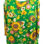Vintage NWT Green Flower Floral Print 70s Blouse Top Photo 0