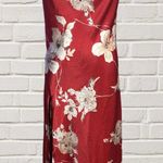 Red Floral Satin Slip Dress Long Midi Side Slit Adjustable Straps Cocktail Size M Photo 0