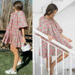 ZARA  Pink Floral Babydoll Puff Sleeve Pleated Mini Dress Photo 0