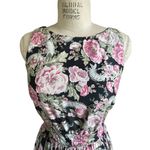 Vintage 90s Eileen West Dark Floral Roses Backless Midi Cotton Dress Size Medium Black Photo 4