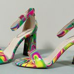 Rouge Helium Pink Yellow Green Neon Groovy Trippy Swirl Peep-Toe Open-Toe Heels Sandals Pumps Shoes Size 8.5 🌈🍄 Photo 2