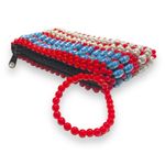 Red White Blue Silver Beaded Wristlet Clutch Photo 4