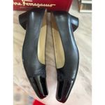 Salvatore Ferragamo Vintage Ferragamo Margaret Black Leather Embroidered Logo Low Pump Heel 10AAA Photo 3